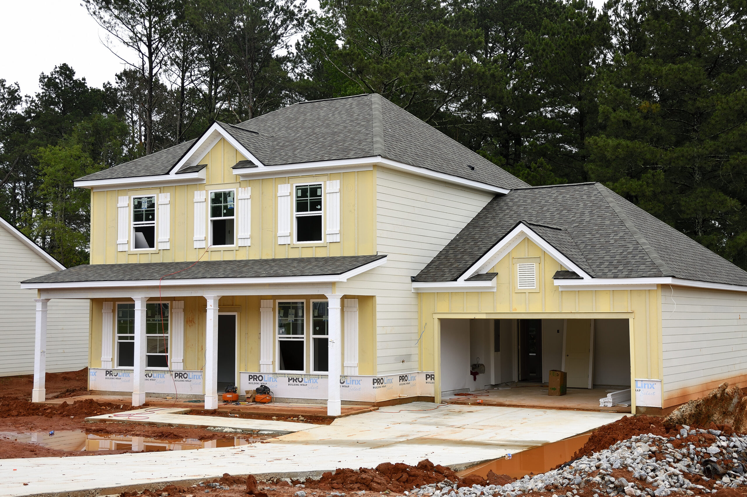 New home construction site, Construction debris hauling.